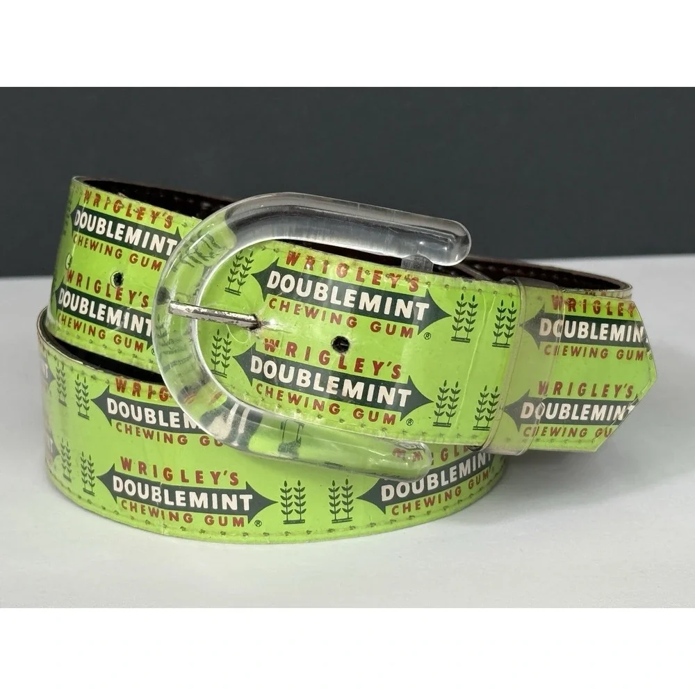 VTG Original Wrigleys Doublemint Gum Belt Green W/ Clear Buckle Size M 36